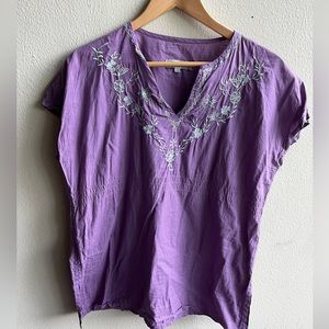 Purple embroidered tunic like top